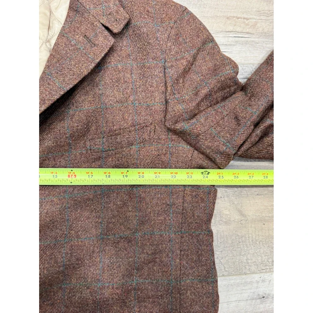 Cesarani Mens XXL Wool Tweed Shooting Jacket Suede Patches Brown Plaid Coat